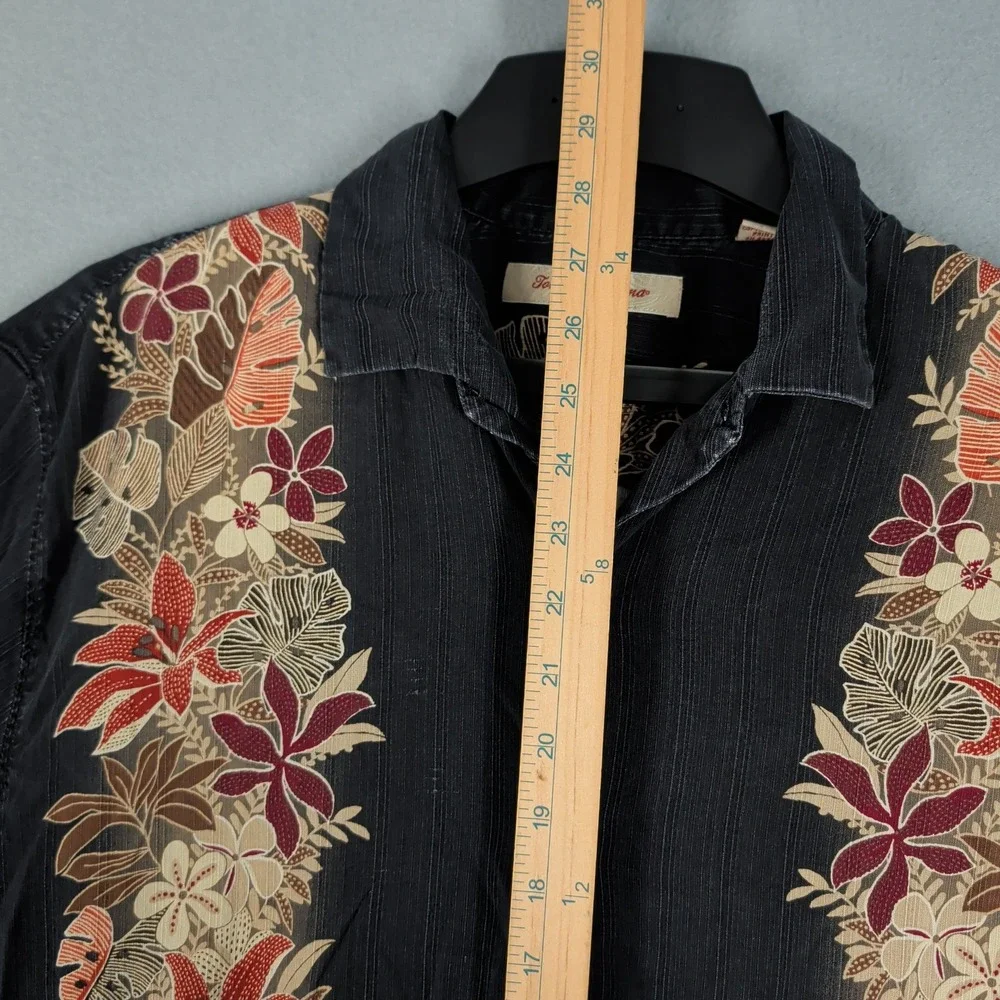 Tommy Bahama Shirt Mens L Black Hualalai Floral Hibiscus‎ Silk Blend Aloha Camp